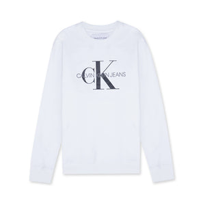 Calvin Klein Long Sleeve Monogram Crewneck Tee in Brilliant White